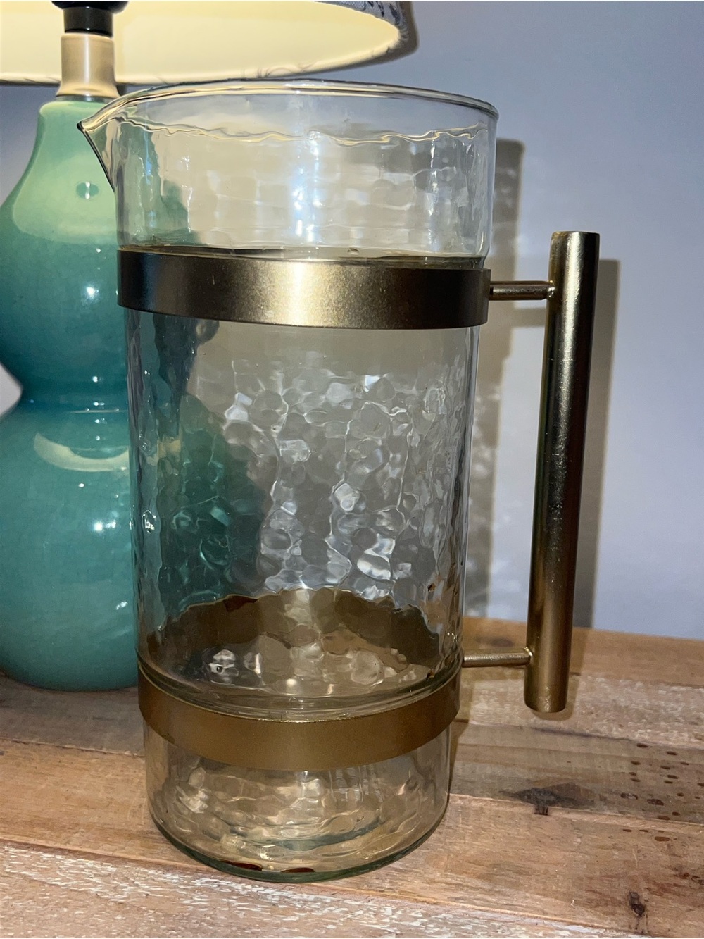 Hammered Glass Pitcher with Brass-Tone Handle
